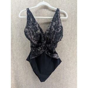 Amoressa Siddhartha One Piece Swimsuit Black Metallic Foil V-Neck Size 10